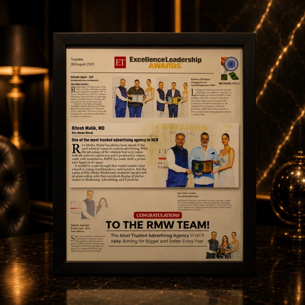 Framed Economic Times Excellence Leadership Awards 2022 feature on Ritz Media World
