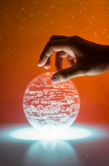 Hand hovering over glowing digital globe